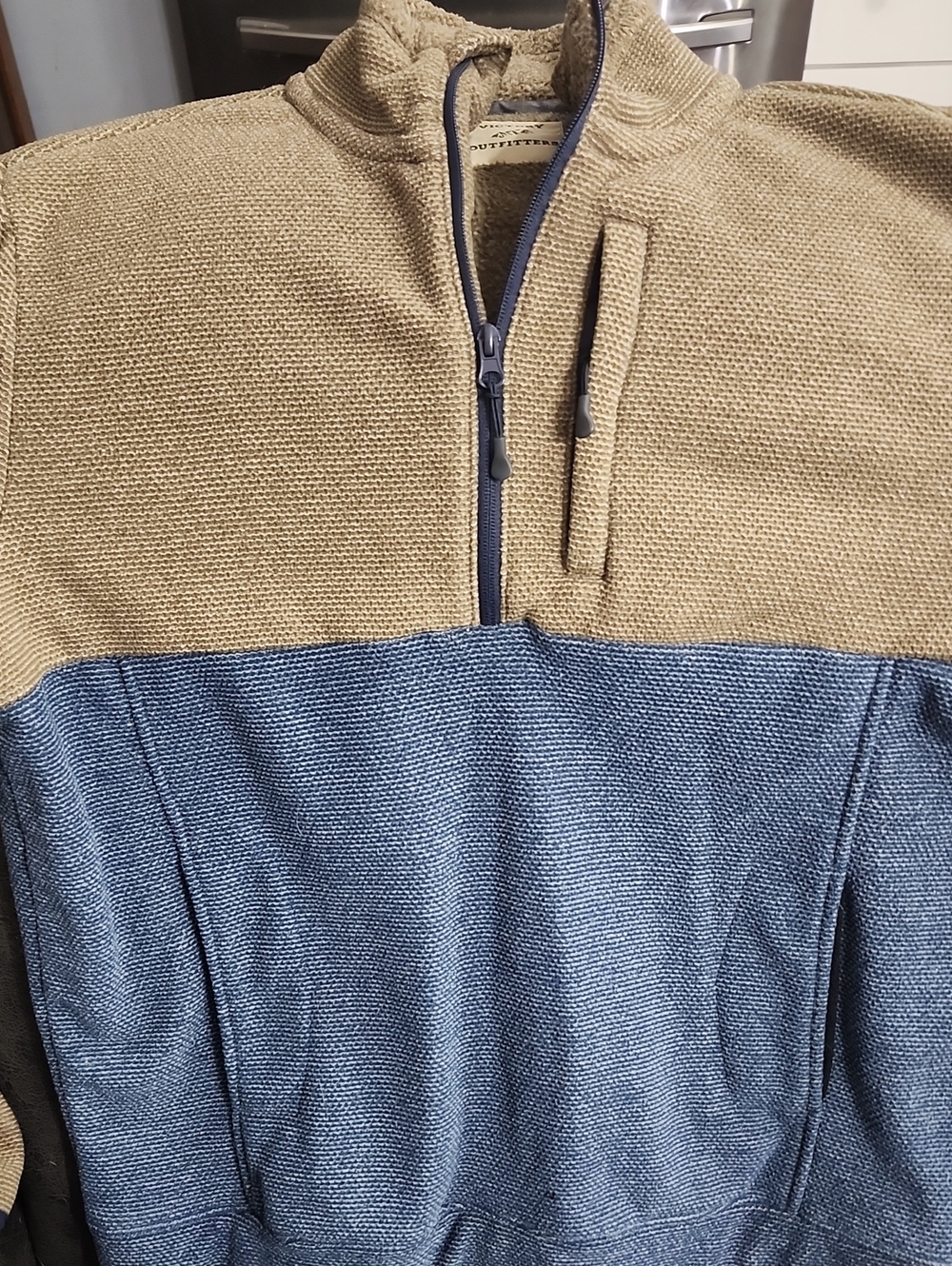 Quilted Half-Zip Sweater - Tan and Blue